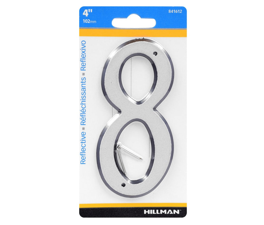 Hillman 841612 Reflective Plastic Nail-On Number, Silver, 1 pc