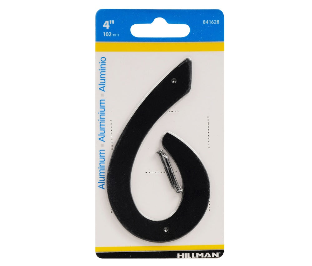 Hillman 841628 Aluminum Nail-On Number, Black, 1 pc.