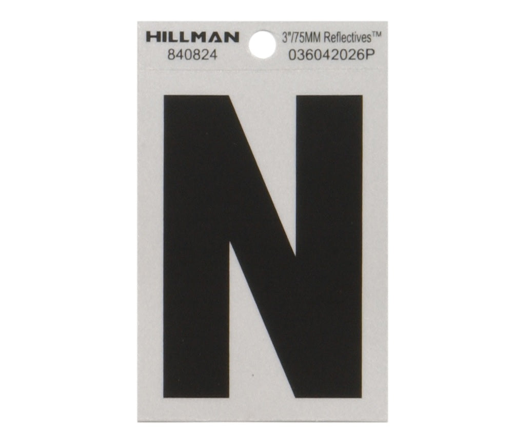 Hillman 840824 Reflective Mylar Self-Adhesive Letter, Black, 1 pc