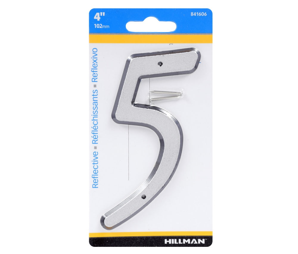 Hillman 841606 Reflective Plastic Nail-On Number, Silver, 1 pc