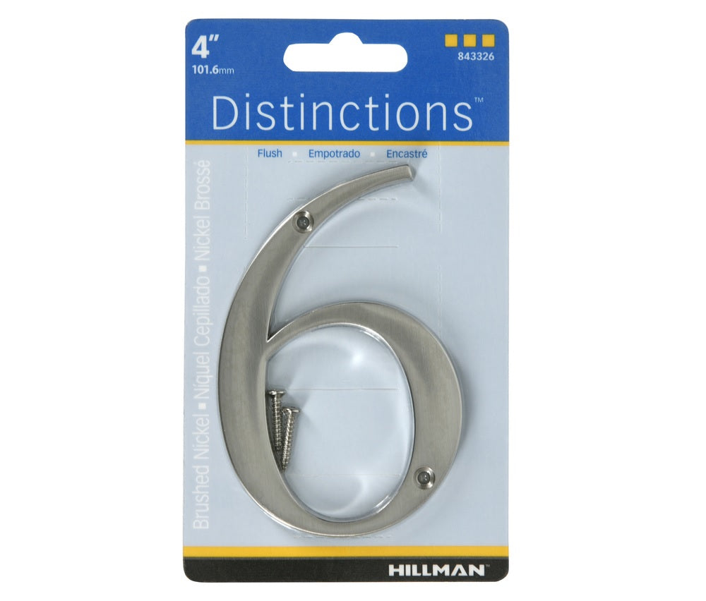 Hillman 843326 Brushed Nickel Screw-On Number, Silver, 1 pc