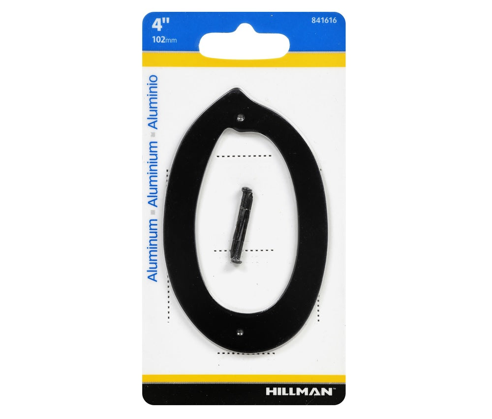 Hillman 841616 Aluminum Nail-On Number, 4", Black, 1 pc