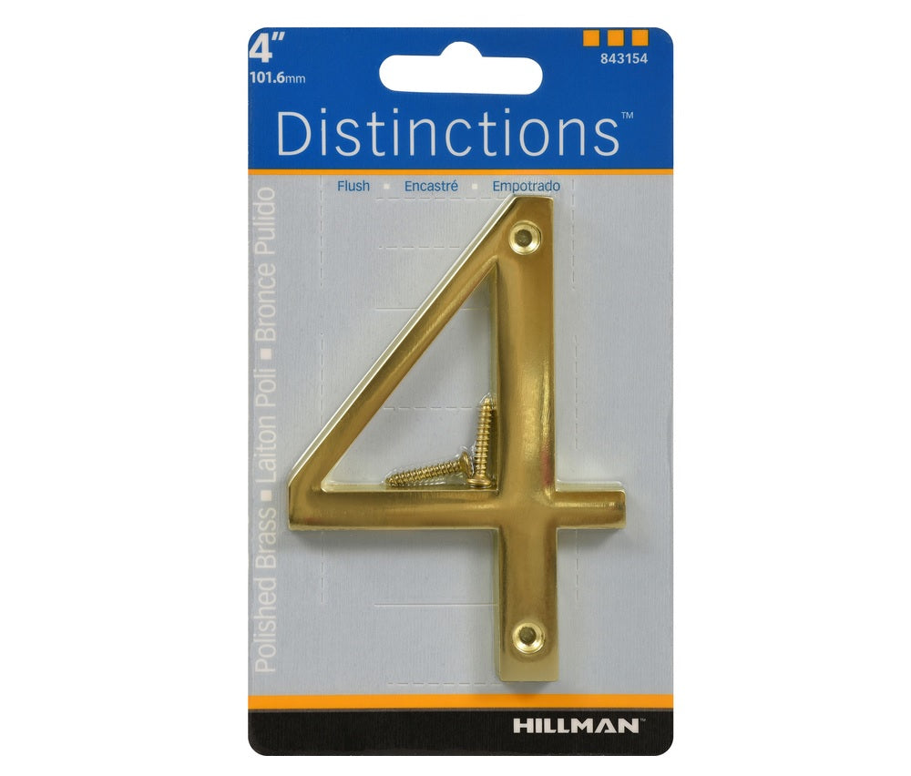 Hillman 843154 Brass Screw-On Number, 4", Gold, 1 pc