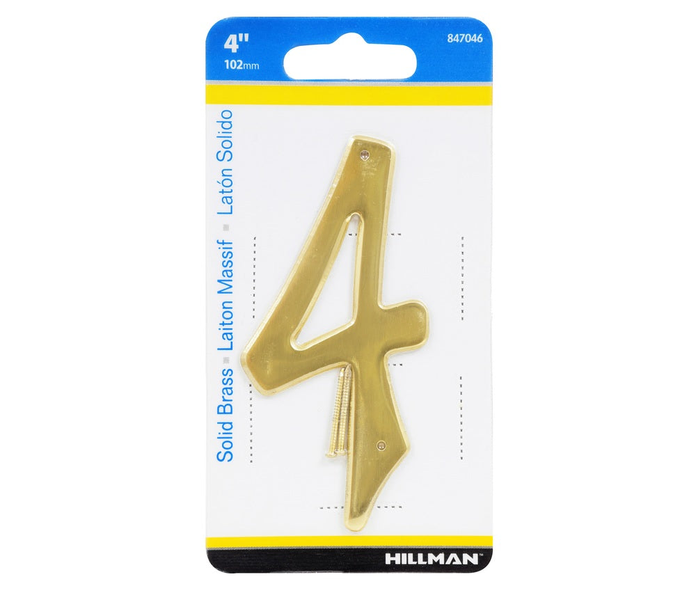 Hillman 847046 Brass Nail-On Number, 4", Gold, 1 pc