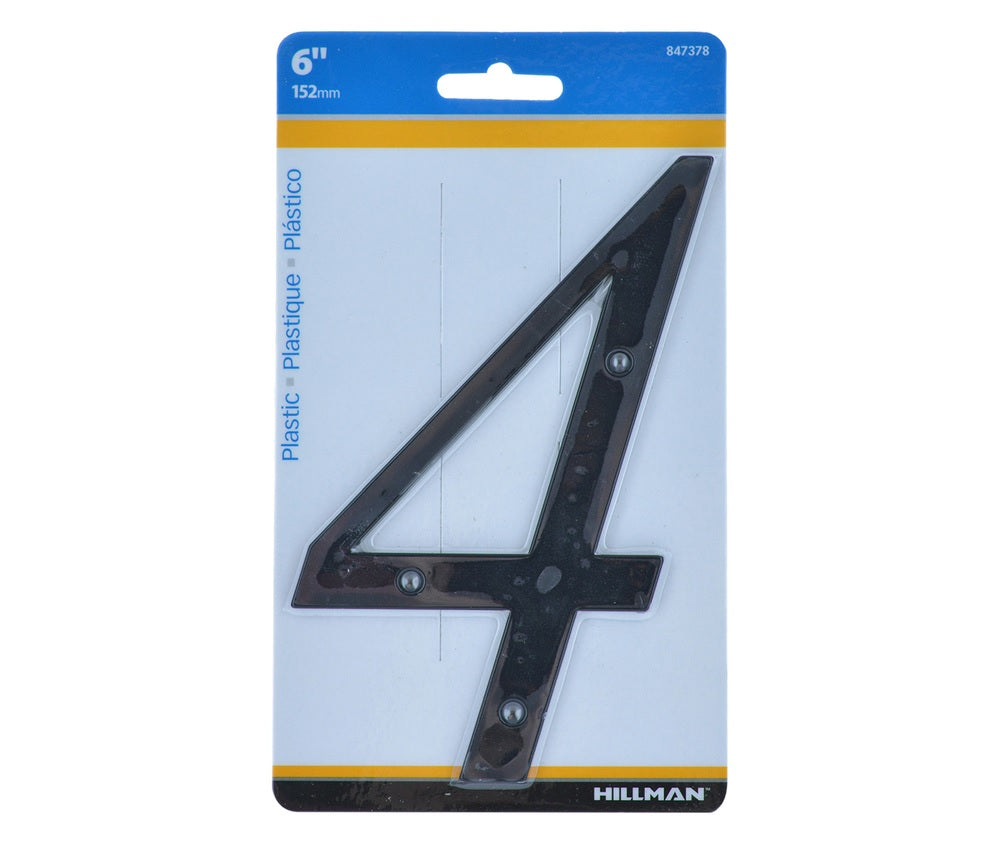 Hillman 847378 Plastic Nail-On Number, 6", Black, 1 pc