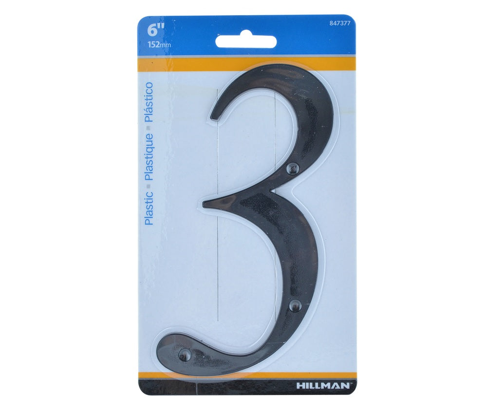 Hillman 847377 Plastic Nail-On Number, 6", Black, 1 pc.