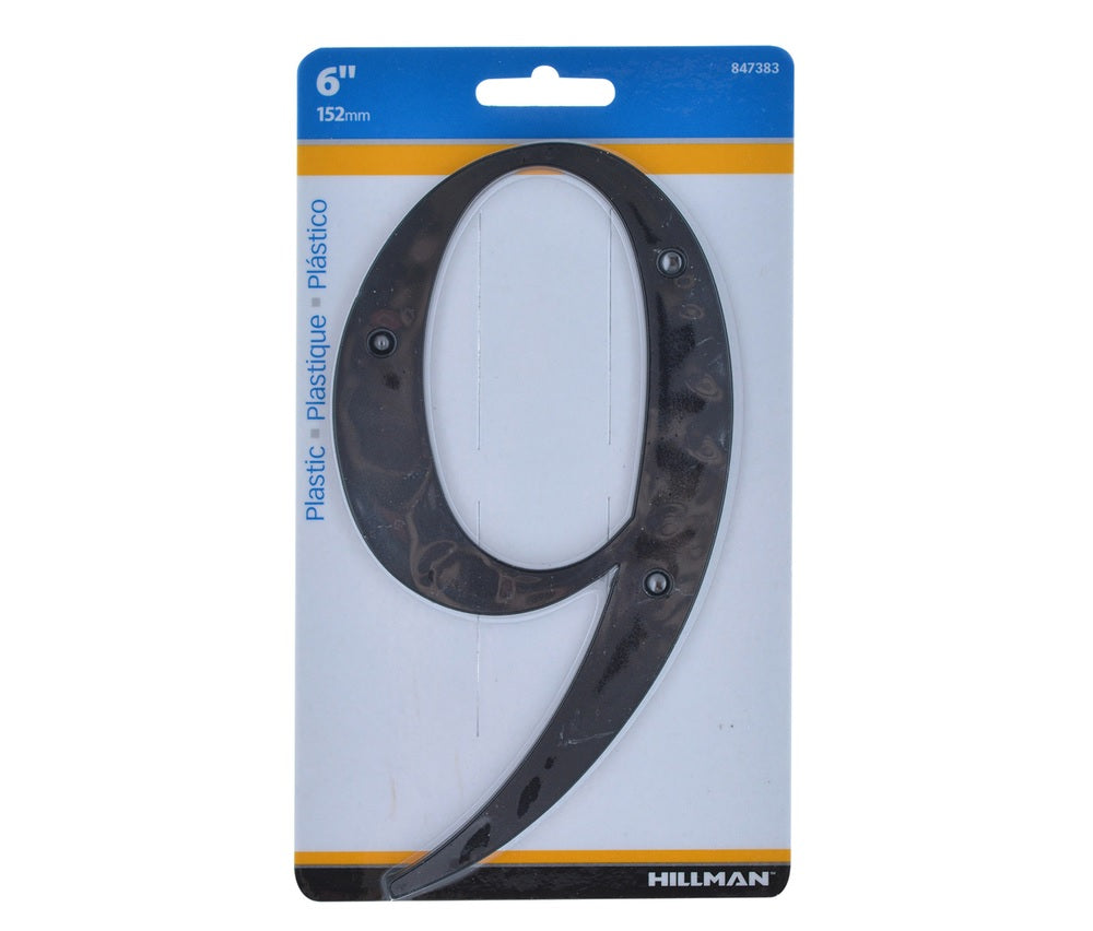 Hillman 847383 Plastic Nail-On Number, 6", Black, 1 pc