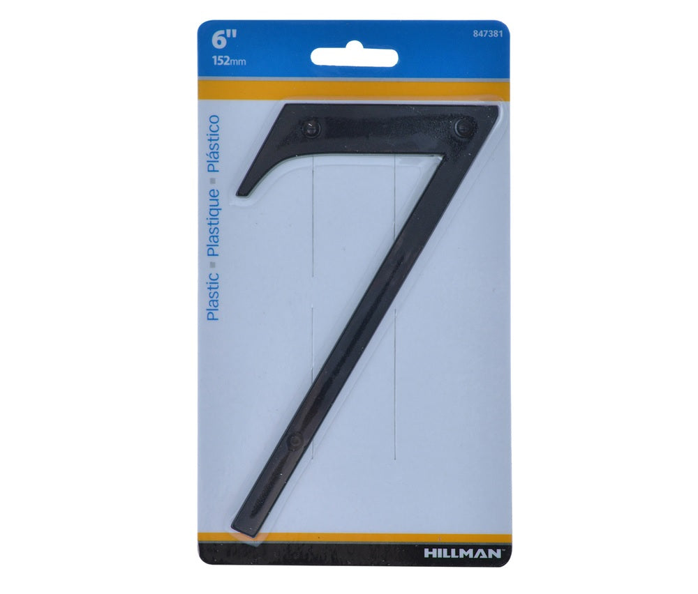 Hillman 847381 Plastic Nail-On Number, 6", Black, 1 pc