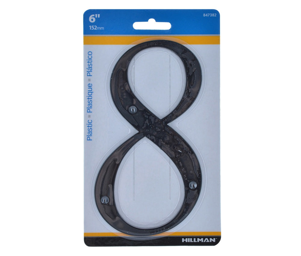 Hillman 847382 Plastic Nail-On Number, 6", Black, 1 pc