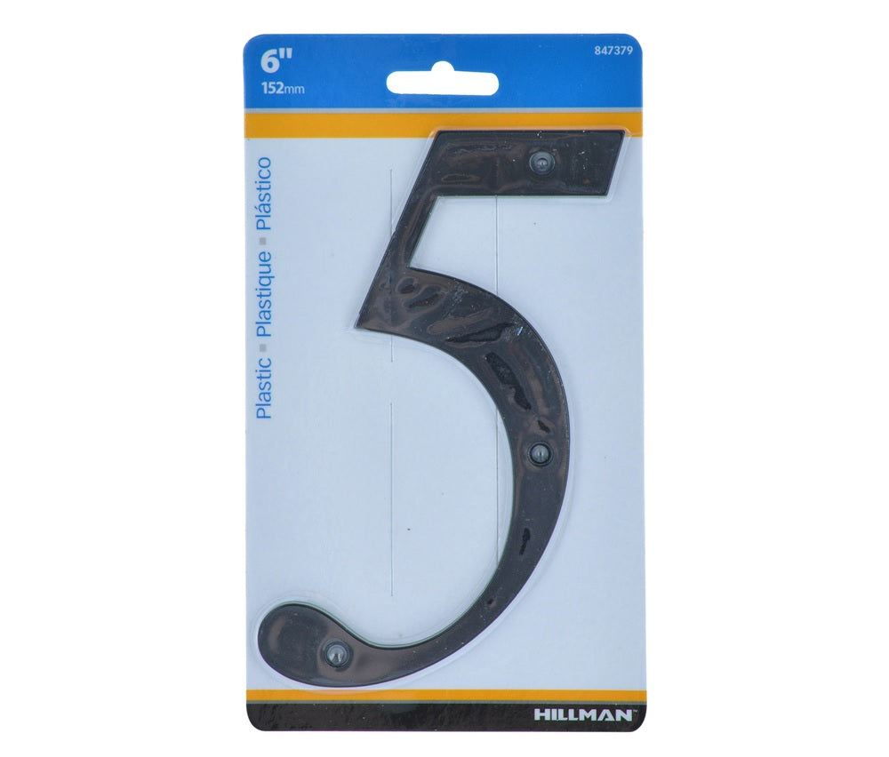 Hillman 847379 Plastic Nail-On Number, 6", Black, 1 pc.