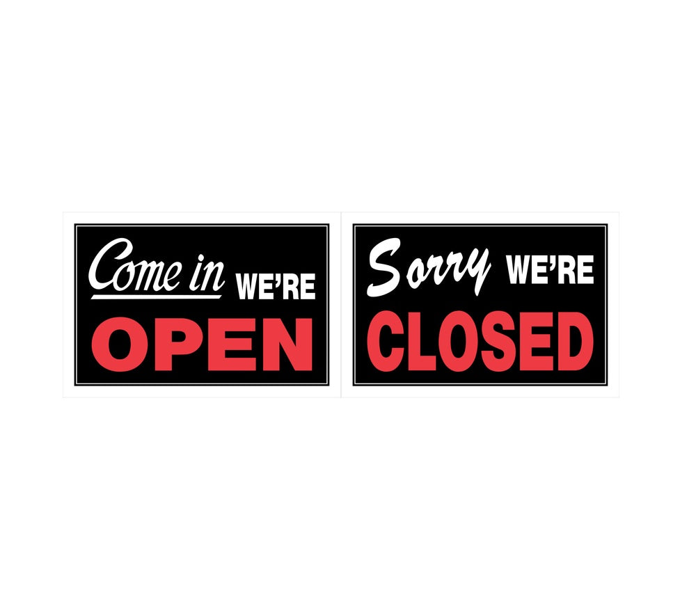 Hillman English Open/Close Sign, 8" x 12", Black