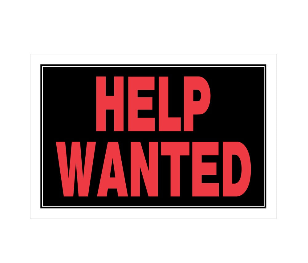 Hillman 839894 English Help Wanted Sign, 8" x 12", Black