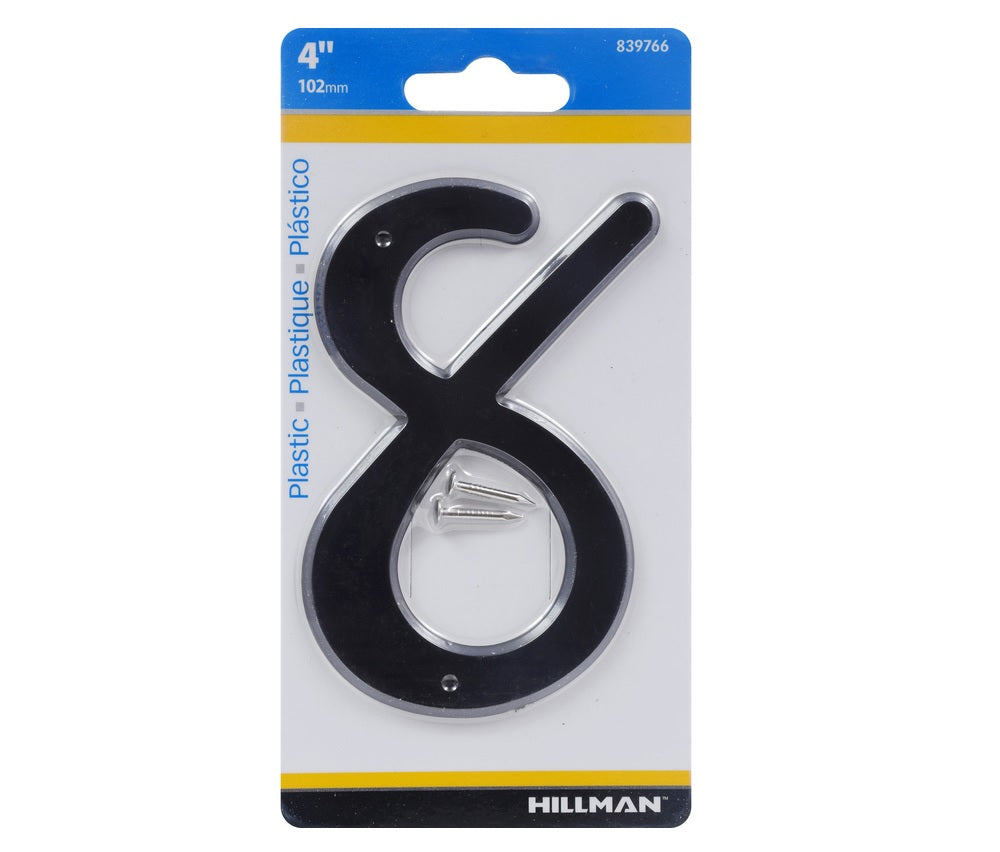 Hillman 839766 Plastic Nail-On Number, 4", Black, 1 pc