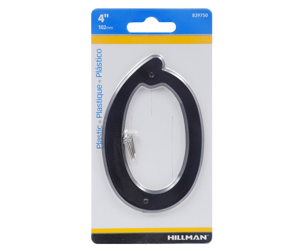 Hillman 839750 Plastic Nail-On Number, 4", Black, 1 pc