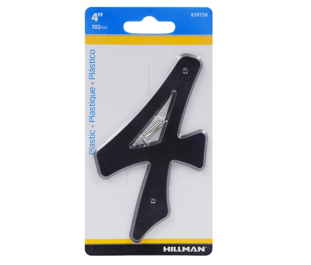Hillman 839758 Plastic Nail-On Number, 4", Black, 1 pc