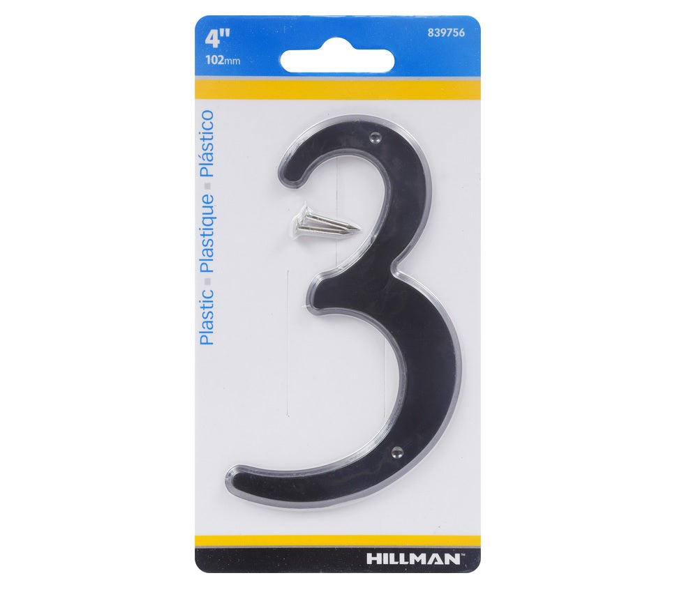 Hillman 839756 Plastic Nail-On Number, 4", Black, 1 pc.