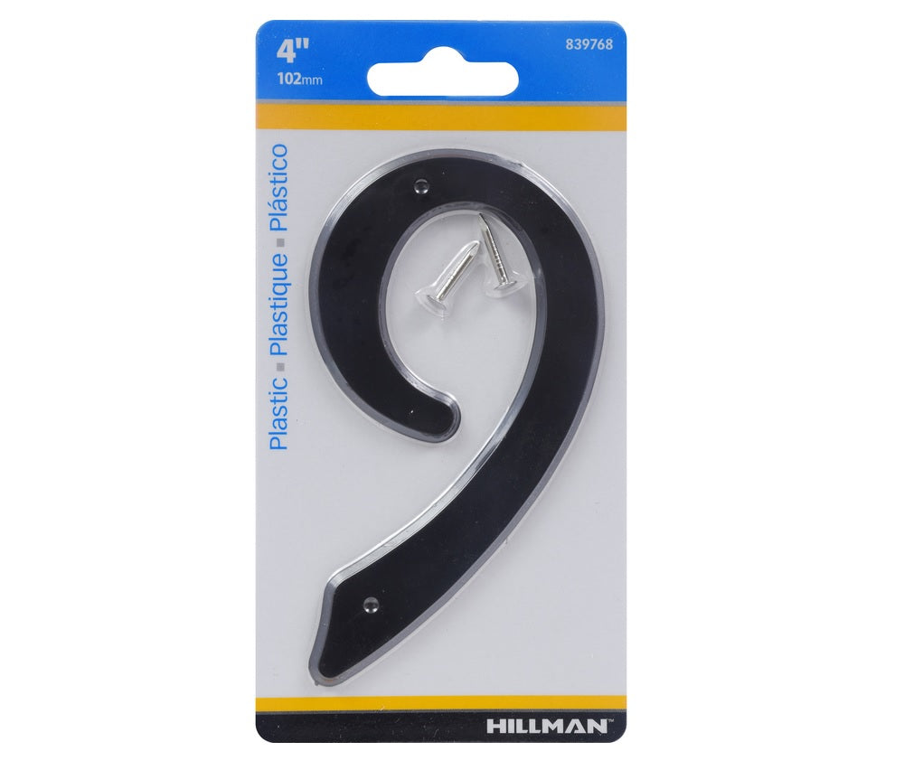 Hillman 839768 Plastic Nail-On Number, 4", Black, 1 pc