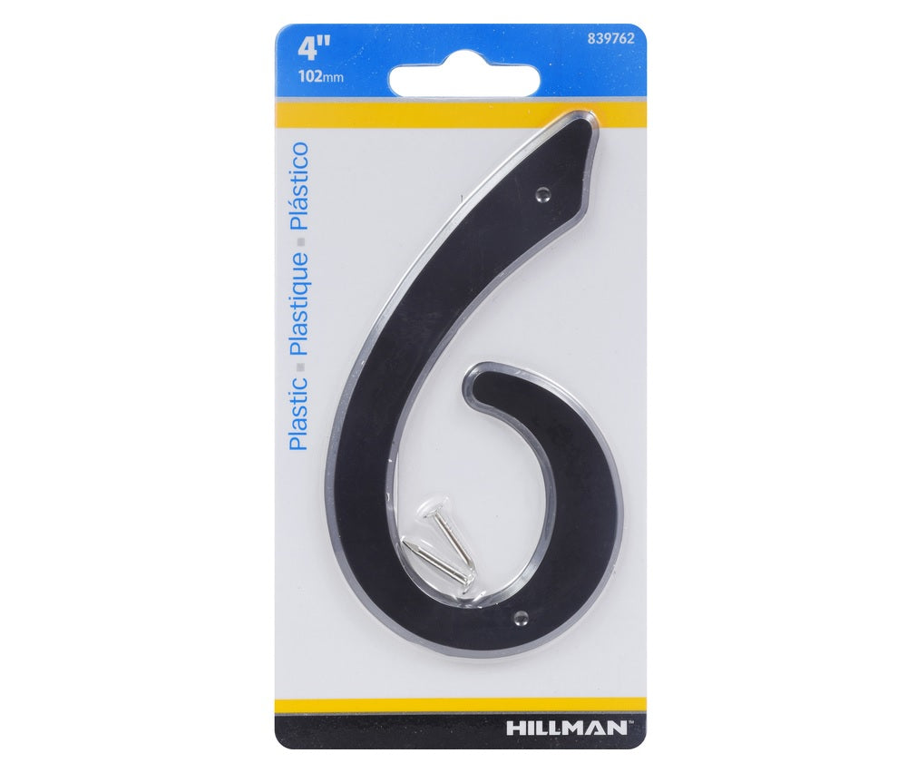 Hillman 839762 Plastic Nail-On Number, 4", Black, 1 pc.