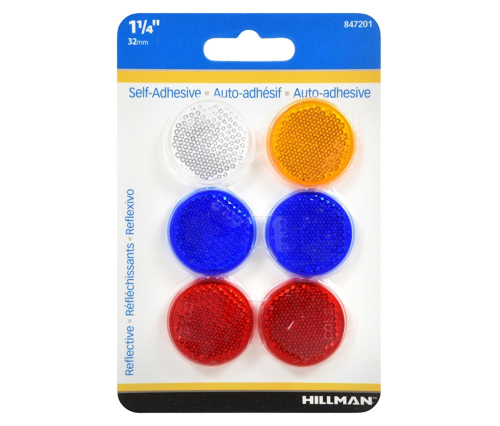 Hillman 847201 Round Reflectors, Assorted, 6 pk