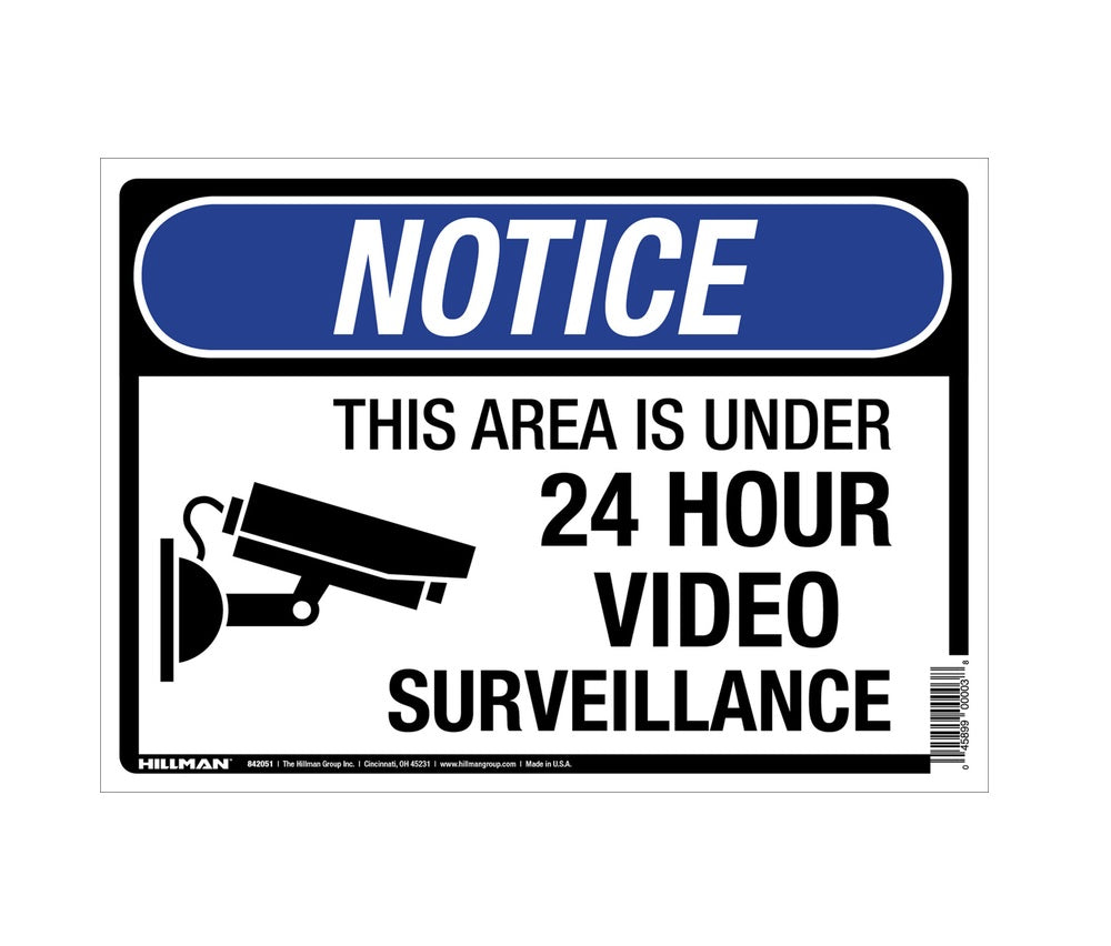 Hillman 842051 English Security Sign, 10" x 14", White
