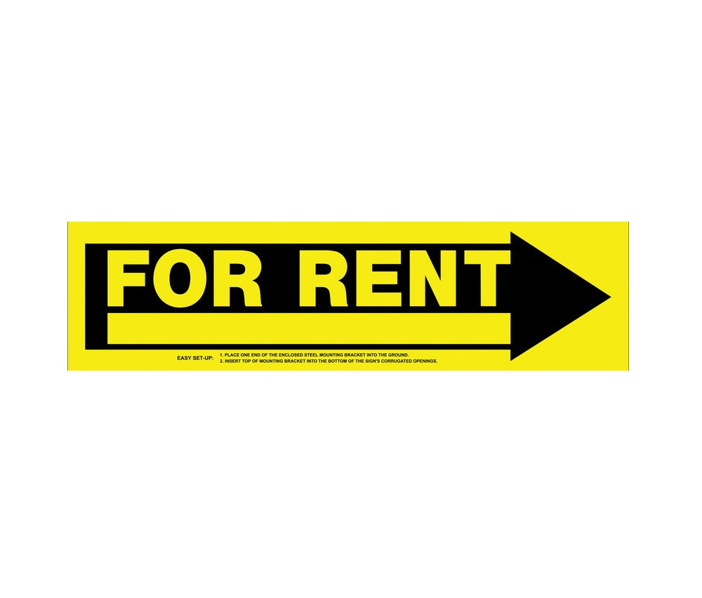Hillman 843316 English For Rent Sign, 6" x 24", Yellow