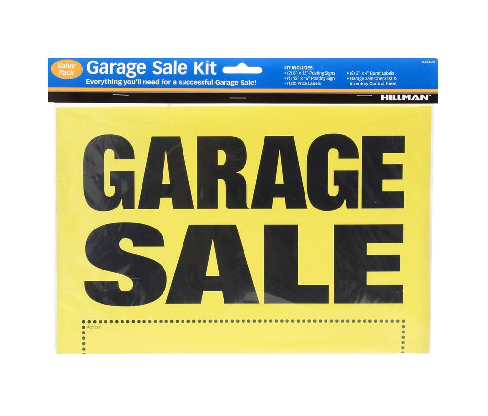 Hillman 848623 English Garage Sale Sign Kit, 8" x 12", Yellow
