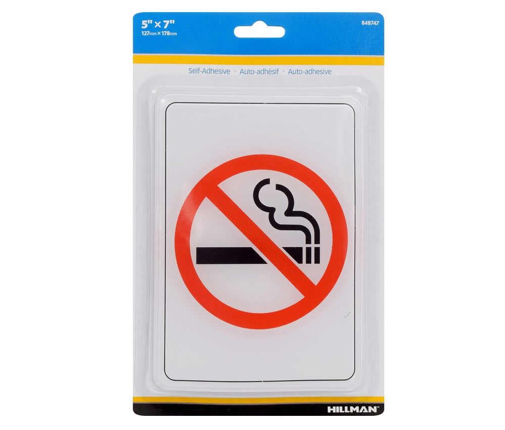 Hillman 848747 English No Smoking Sign, 5" x 7", White
