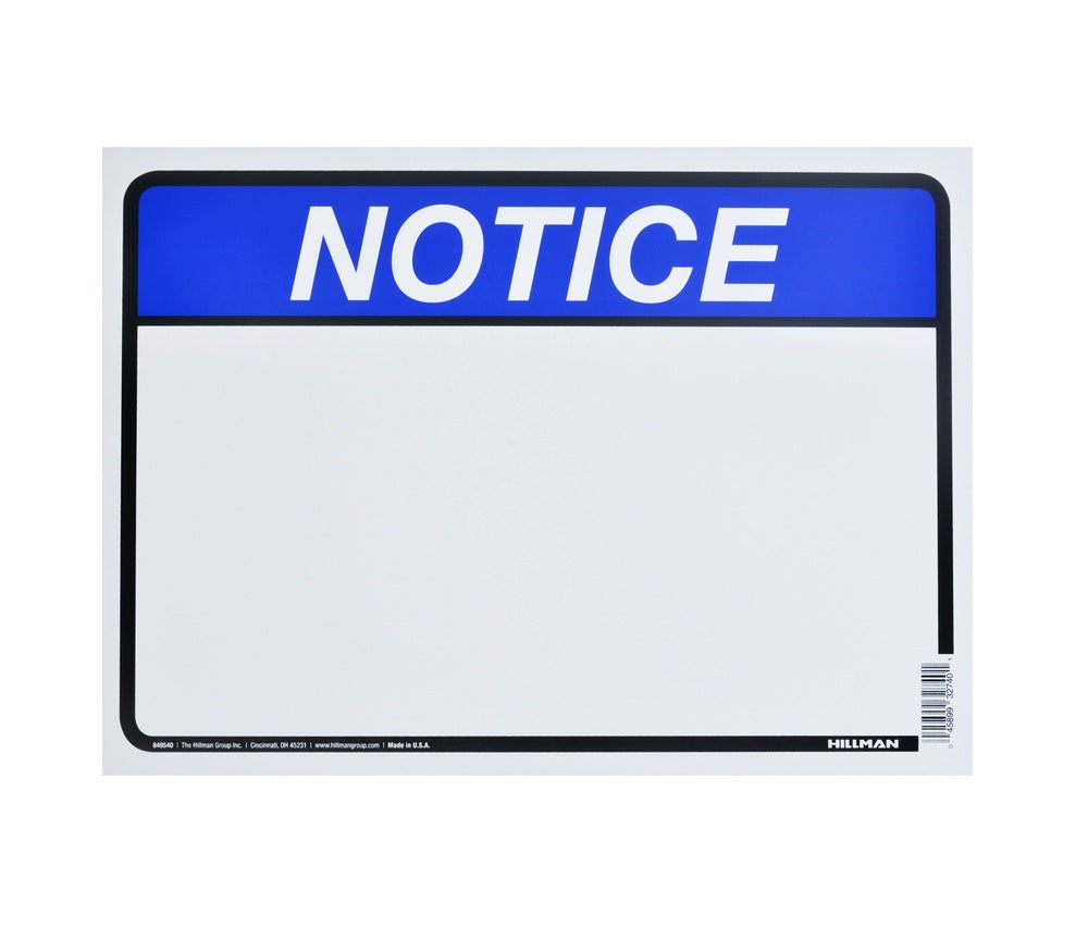 Hillman 849540 English Notice Sign, 10" x 14", White