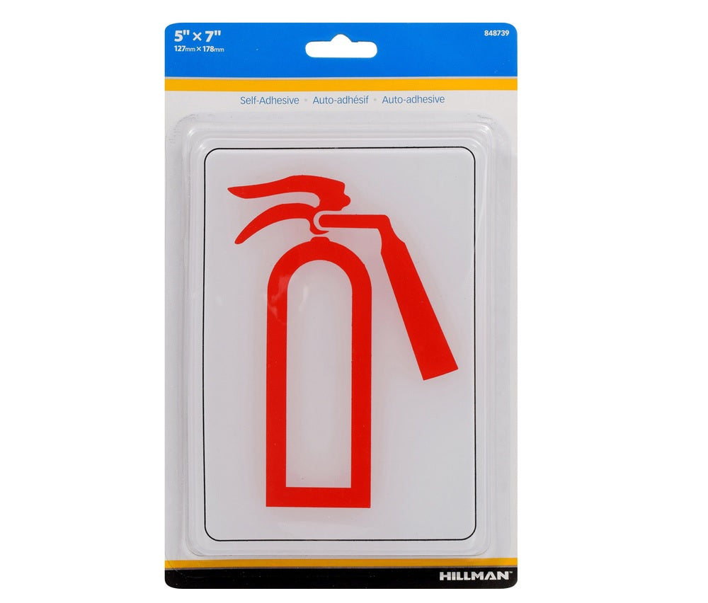 Hillman 848739 English Fire Extinguisher Sign, 7" x 5", White