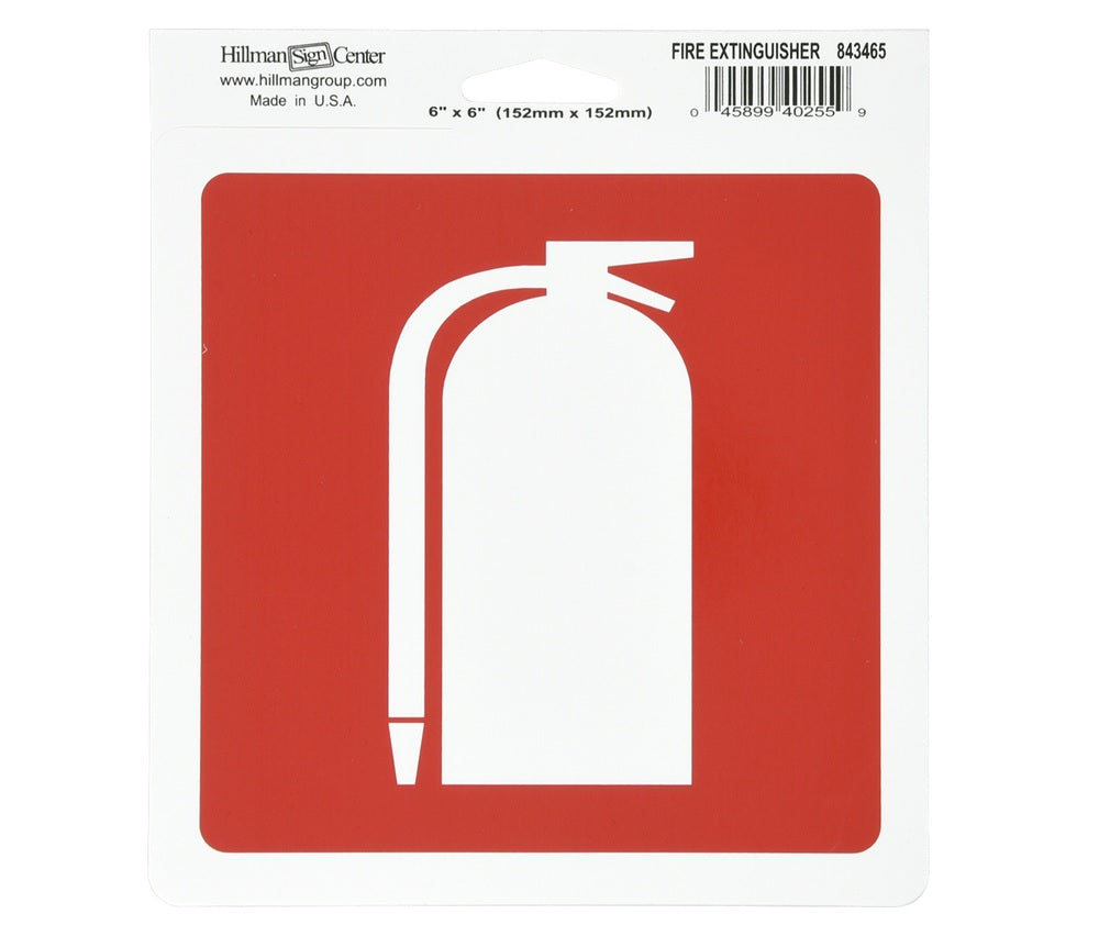 Hillman 843465 English Fire Extinguisher Decal, 6"x 6", Red