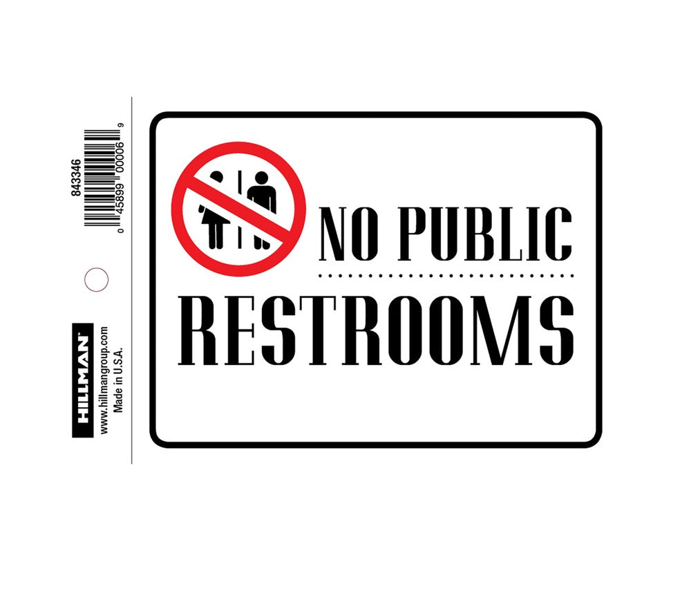 Hillman 843346 English Restroom Decal, 4" x 6", White