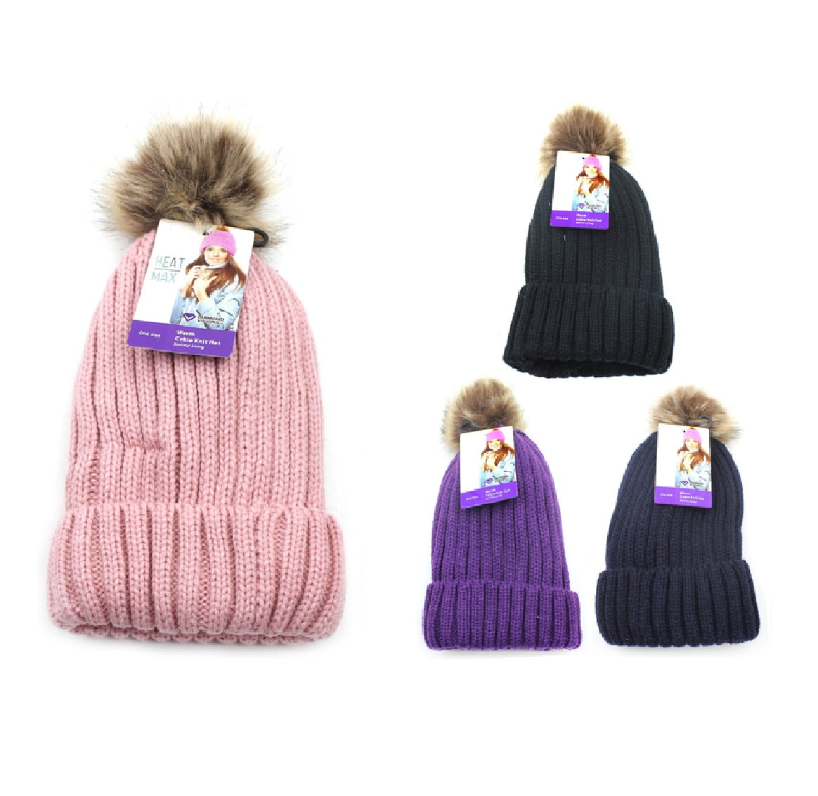 Diamond Visions 05-2618 Heat Max Fur Pom-Pom Thermal Hat
