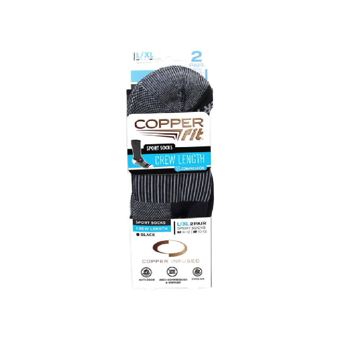 Copper Fit CFCRSKBKLXL6 As Seen On TV Unisex Sport Crew Socks