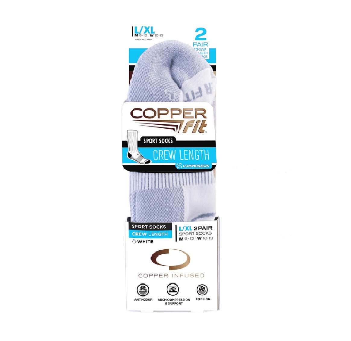 Copper Fit CFCRSKWHLXL As Seen On TV Unisex Sport Crew Socks