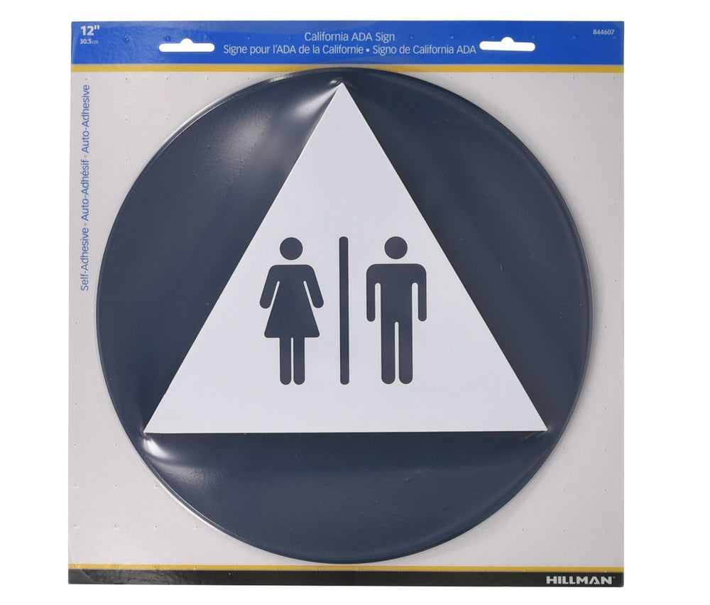 Hillman 844607 English Restroom Plaque, 12" H x 12", Blue