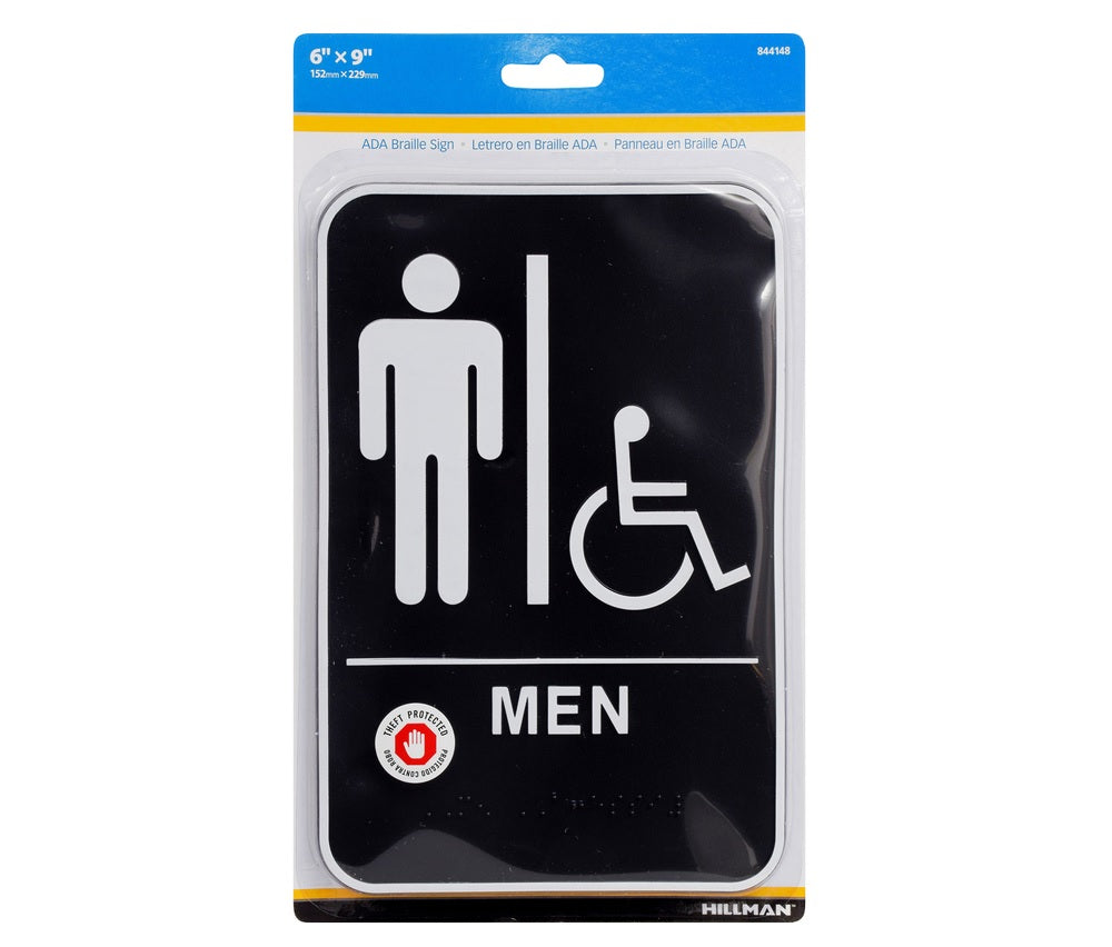 Hillman 844148 English Restroom Plaque, 9" x 6", Black