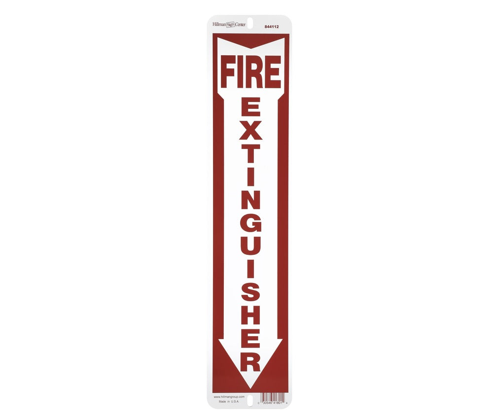 Hillman 844112 English Fire Extinguisher Sign, 18" x 4", Red