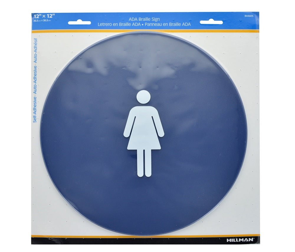 Hillman 844605 English Restroom Plaque, 12" x 12", Blue