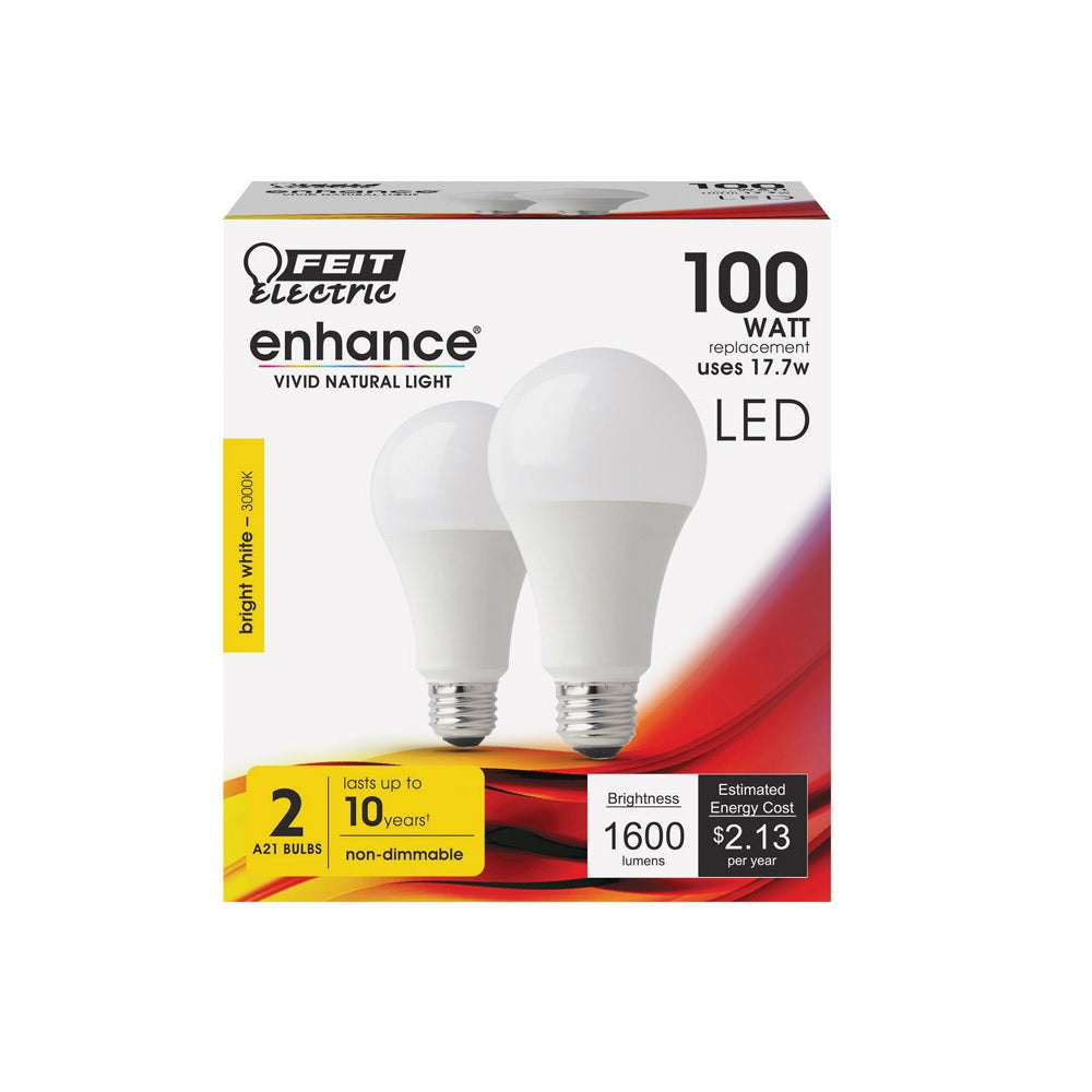 Feit Electric OM100/930CA10K2 A21 LED Bulb, Bright White, 100 watt