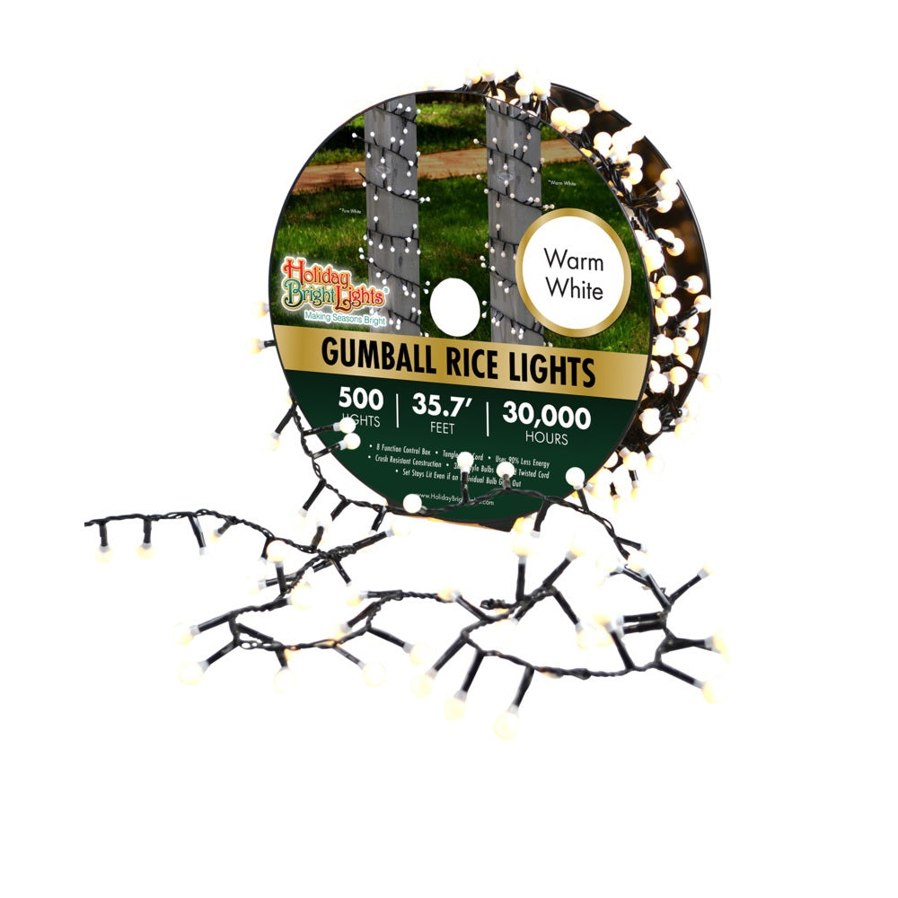 Holiday bright lights LED-GMBR500-GWW Gumball Rice Light Set, 500 Lights