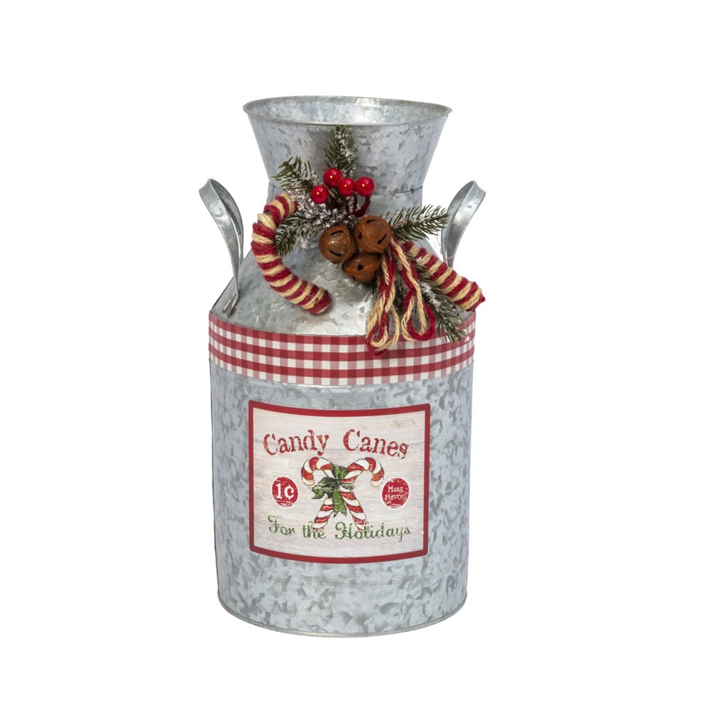 Gerson 2536630 Candy Cane Milk Can, 15.35", Grey