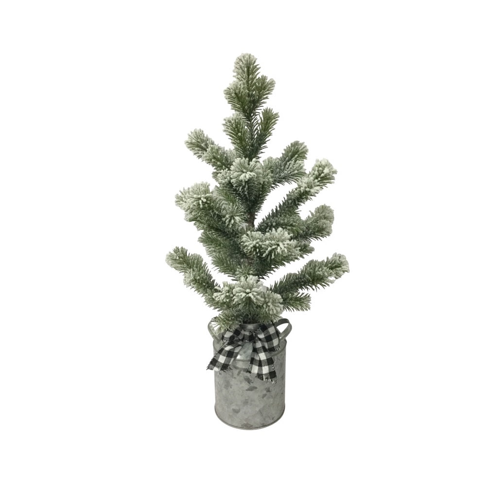 Santas Forest 44505 Flocked Christmas Tree, 24", Metal Milkcan