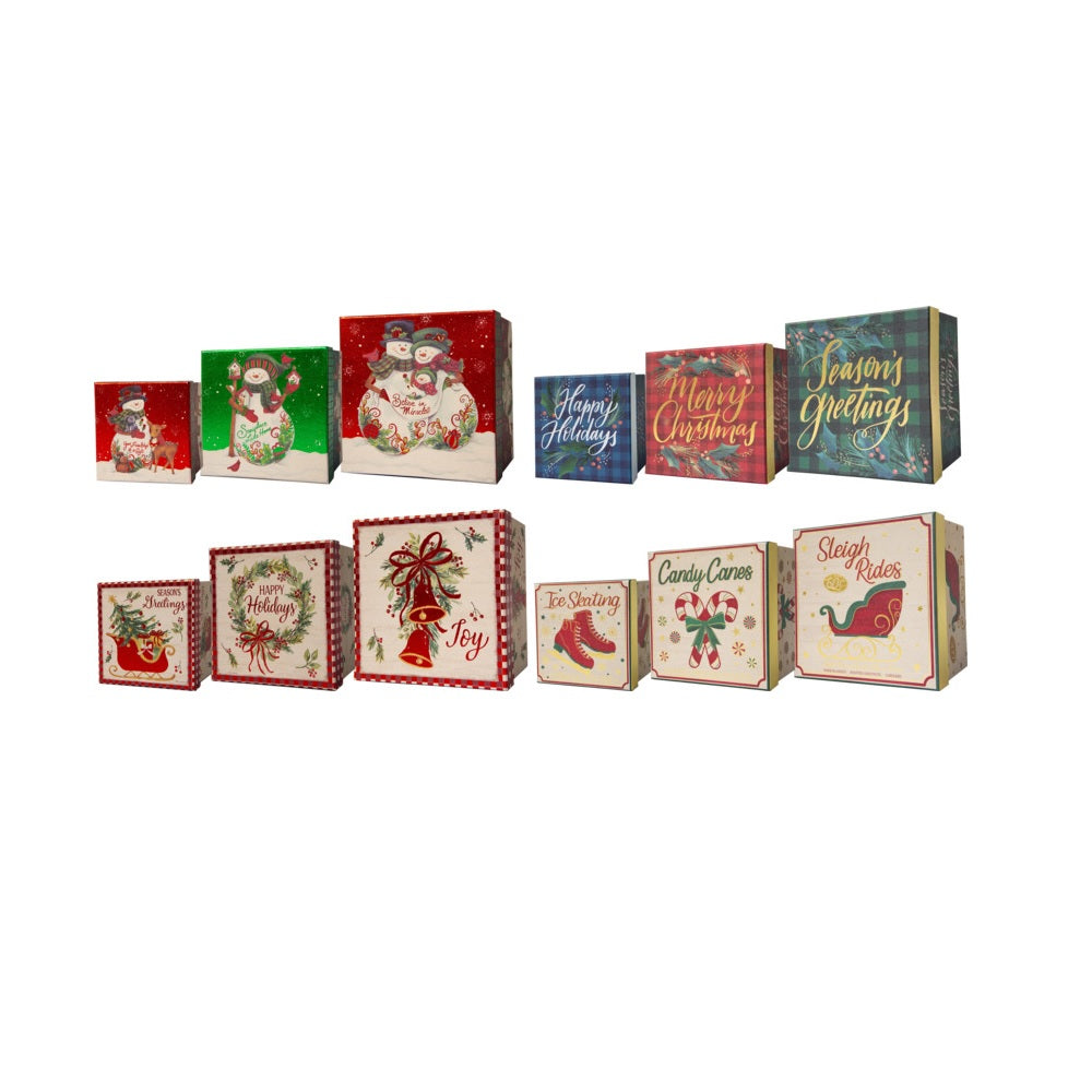 Santas Forest 69541 Kraft W/Hot Stamp Sq Box 3/Set, Paper, Assorted