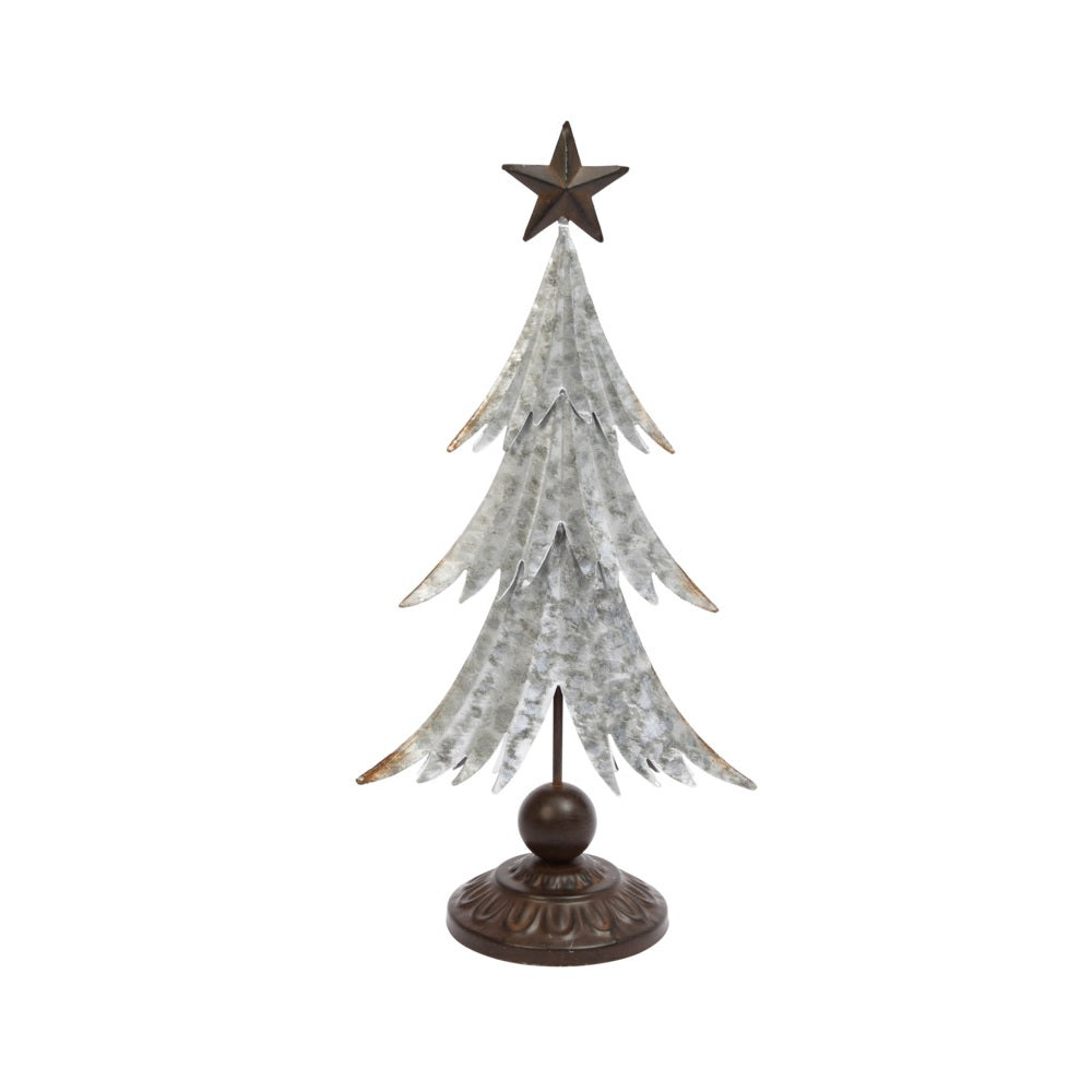 Gerson 2421230 Metal Tree Figurine Cmas, 16.14", Silver & White