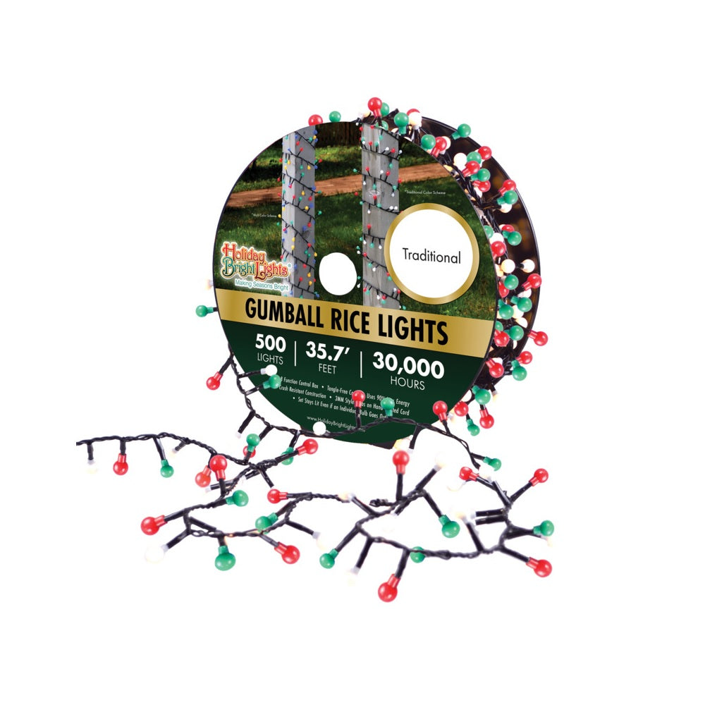 Holiday bright lights LED-GMBR500-GTR Gumball Rice Light Set, 500 Lights
