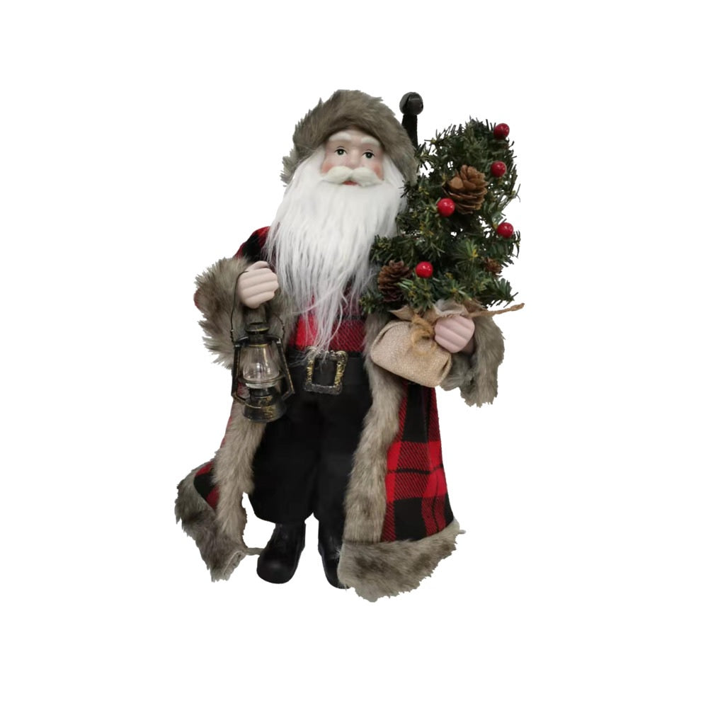 Santas Forest 22521 Buffalo Plaid Plush Santa, 18" H, Multi