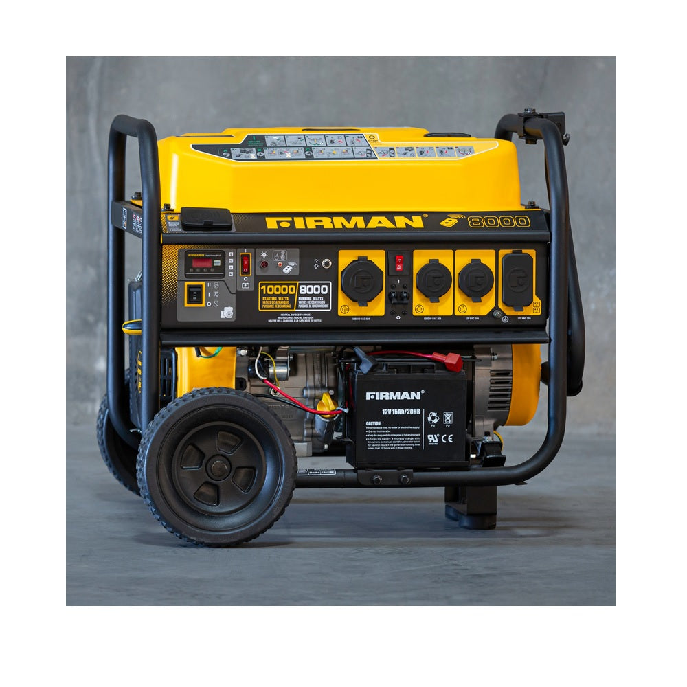 Firman P08004 Gas Portable Generator, 8000 watt, 120 240 volt, Black/Yellow