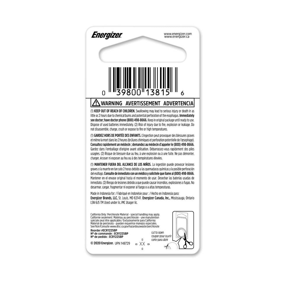 Energizer ECR1225BP Lithium 1225 Battery,3 volt
