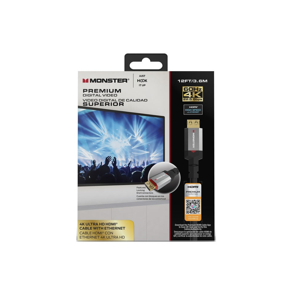 Monster JHIU0124 HDMI Cable With Ethernet, 12', Black