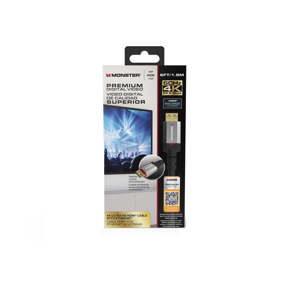Monster JHIU0123 HDMI Cable With Ethernet, 6', Black